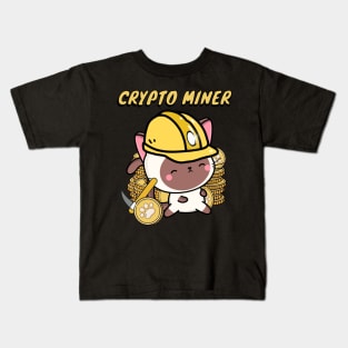 Funny white cat is a Crypto Miner Kids T-Shirt